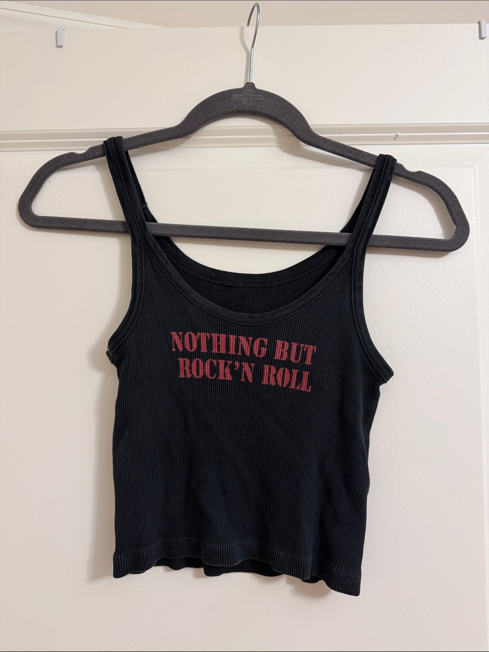 Aritzia Black Ribbed Tank with Red Graphic